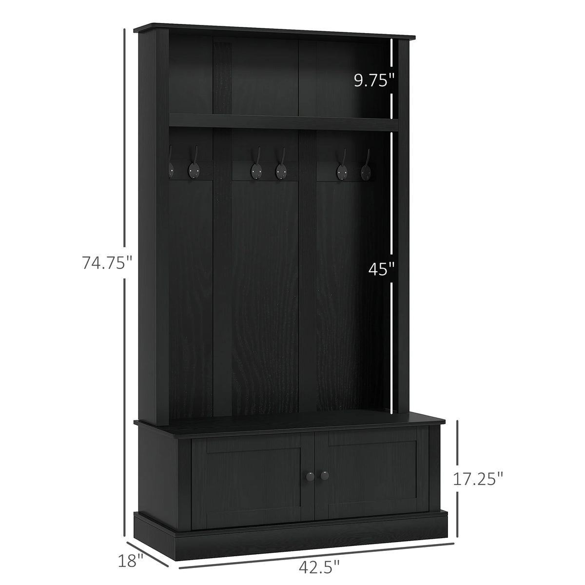 HOMCOM Hall Tree, Entryway Bench W/ Coat Rack, Shoe Cabinet, Black - Product image 9