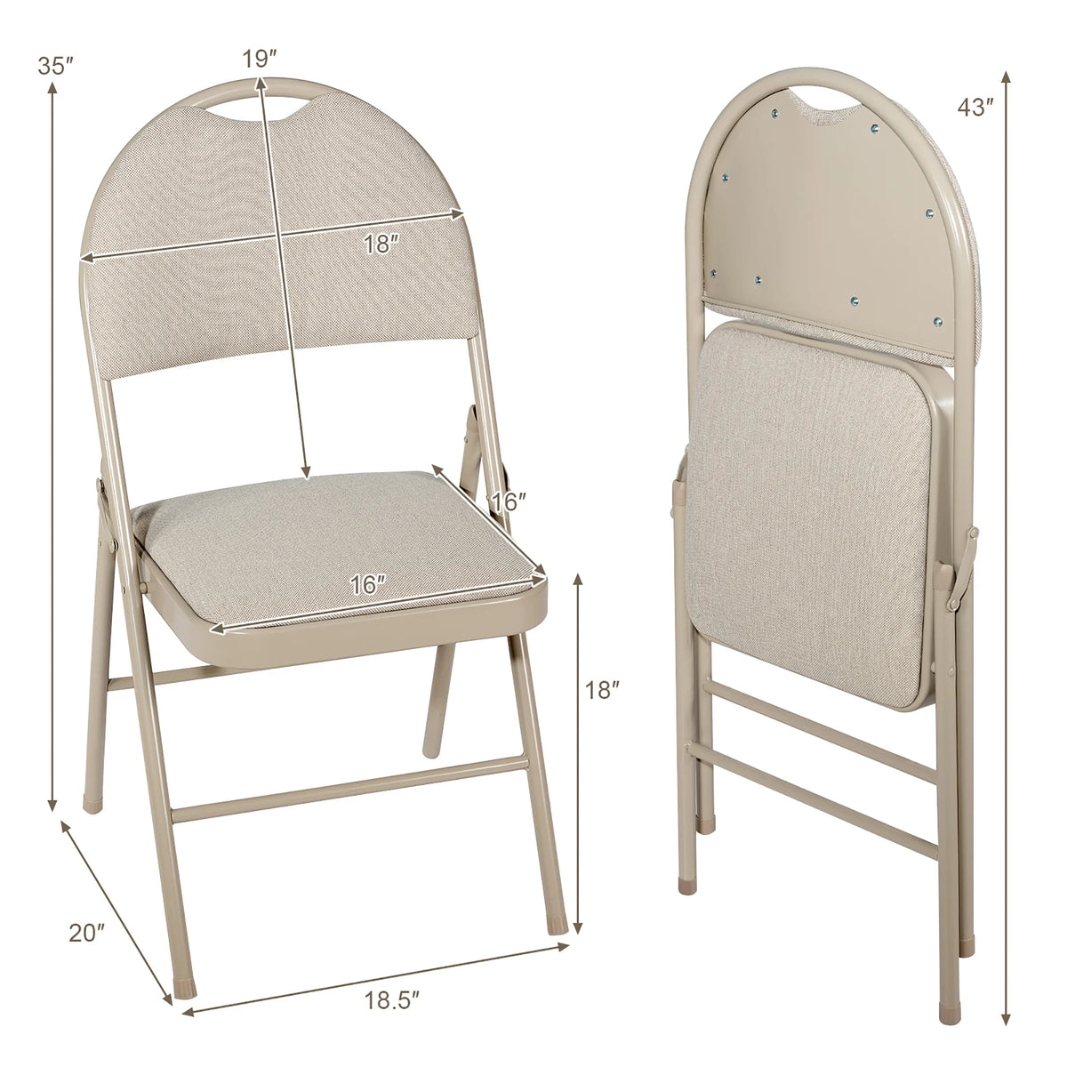 Costway Set of 6 Folding Chairs Fabric Upholstered Padded Seat Metal Frame Home Office Beige - Product image 4