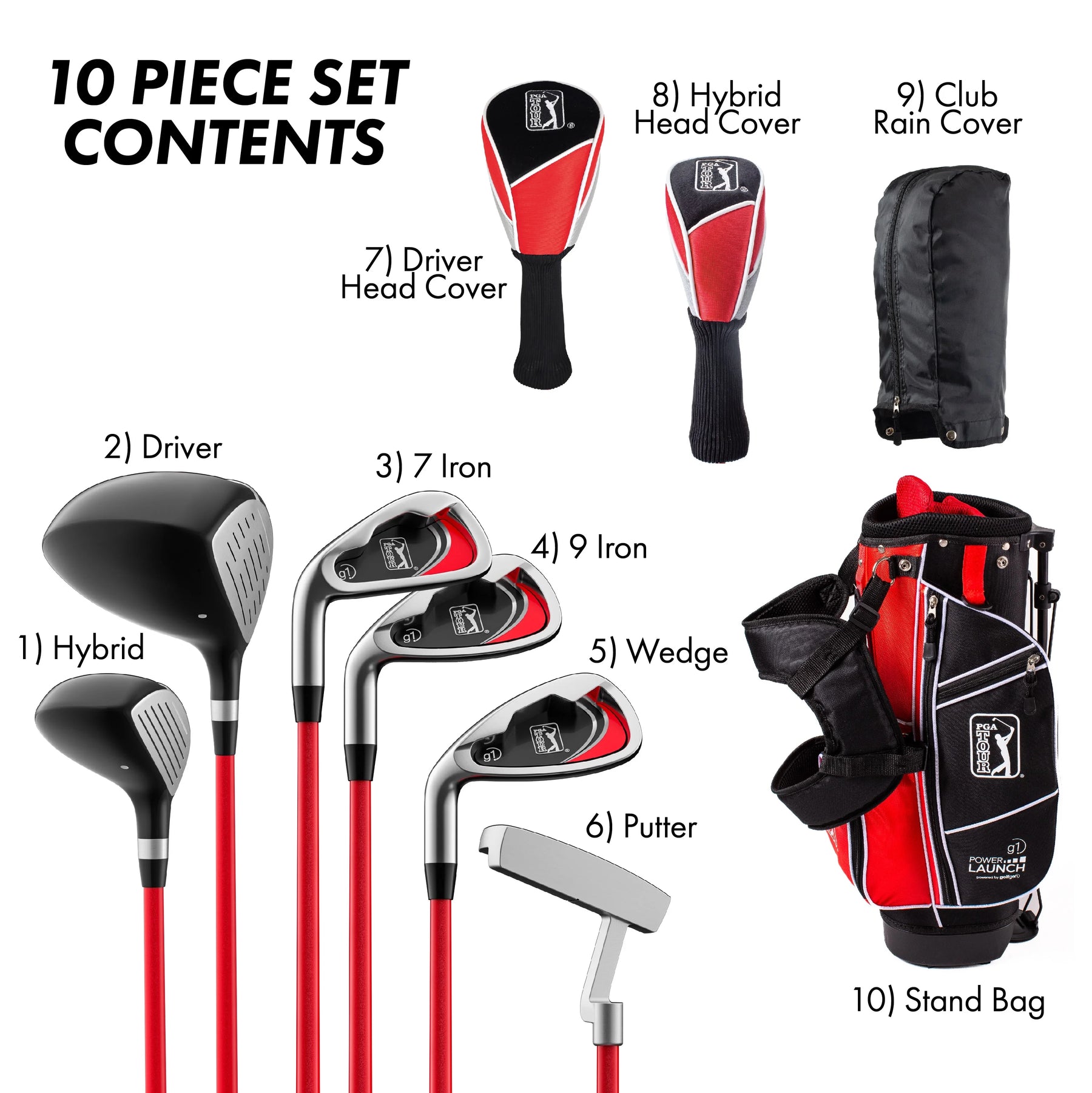 PGA Tour Right - Handed 10 Piece Kids Golf Club Stand Bag Set; Player Height 4'8 - 5'2", Ages 8 - 12 - Product image 30
