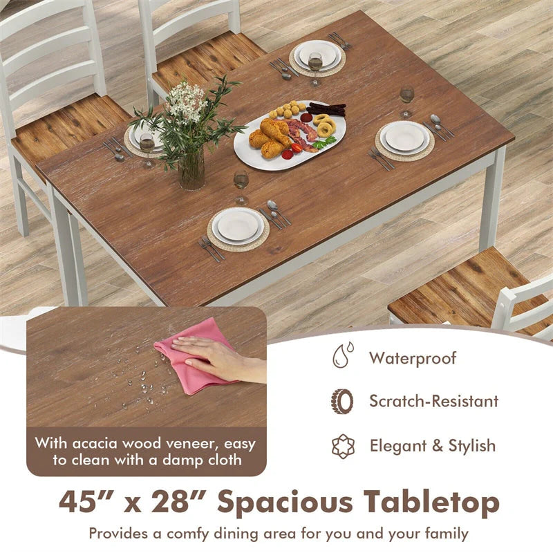 5-Piece Dining Table Set for 4, Wood Kitchen Table & 4 Chairs w/ Rubber Wood Legs - Product image 5