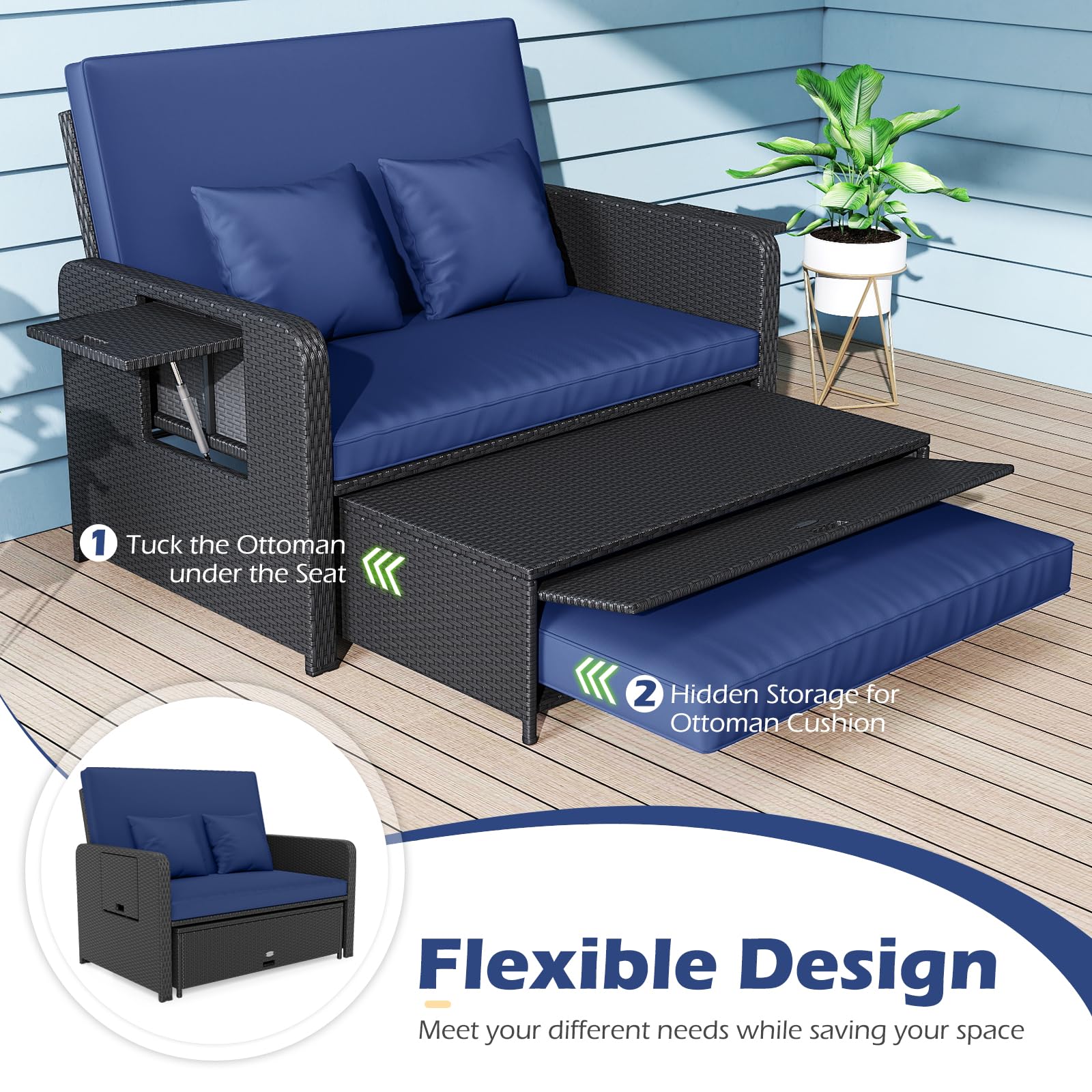 Tangkula Patio Rattan Daybed with 4 Level Adjustable Backrest - Product image 4