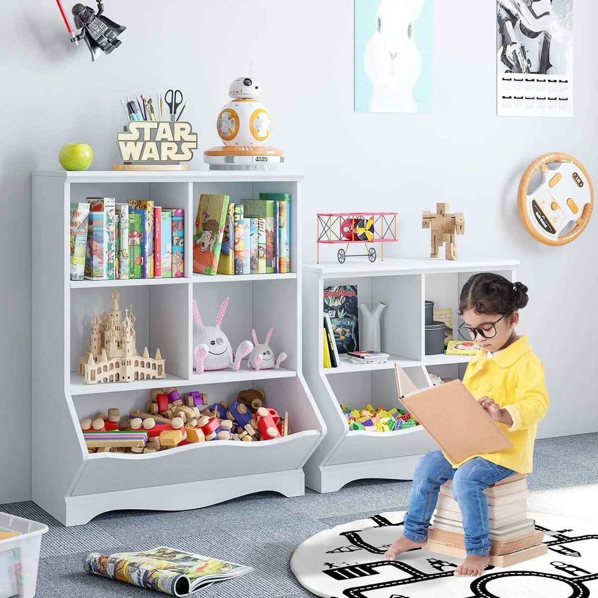 Homfa Kid'S Cubby Toy Storage Cabinet, Wood Toy Organizer of 5 Bins, Children'S White Bookcase - Product image 1