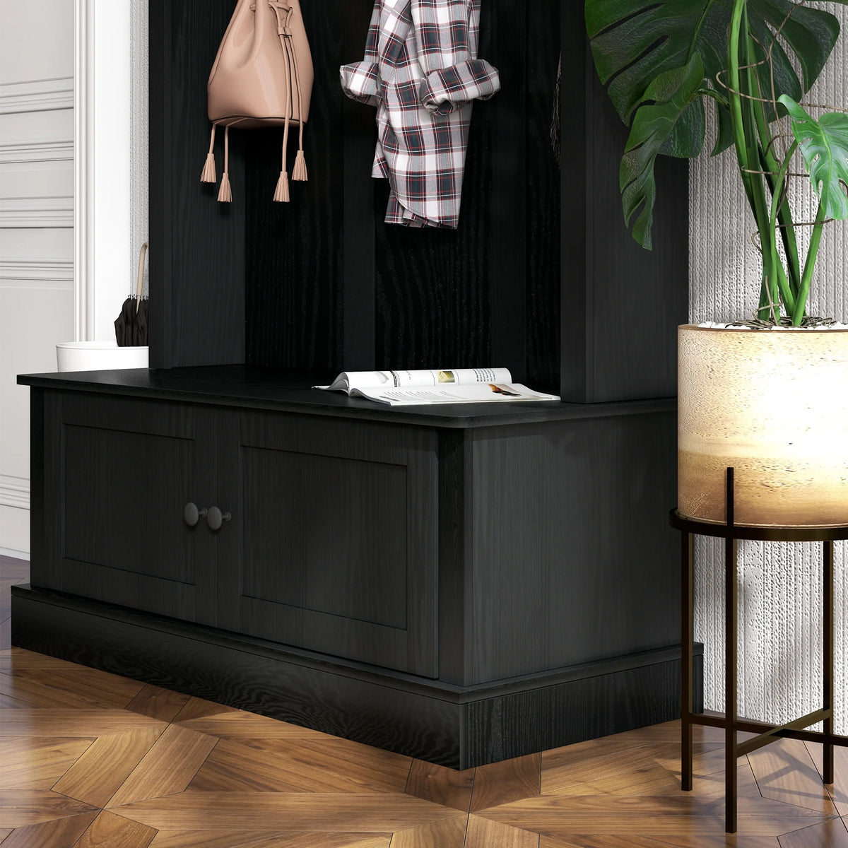 HOMCOM Hall Tree, Entryway Bench W/ Coat Rack, Shoe Cabinet, Black - Product image 11