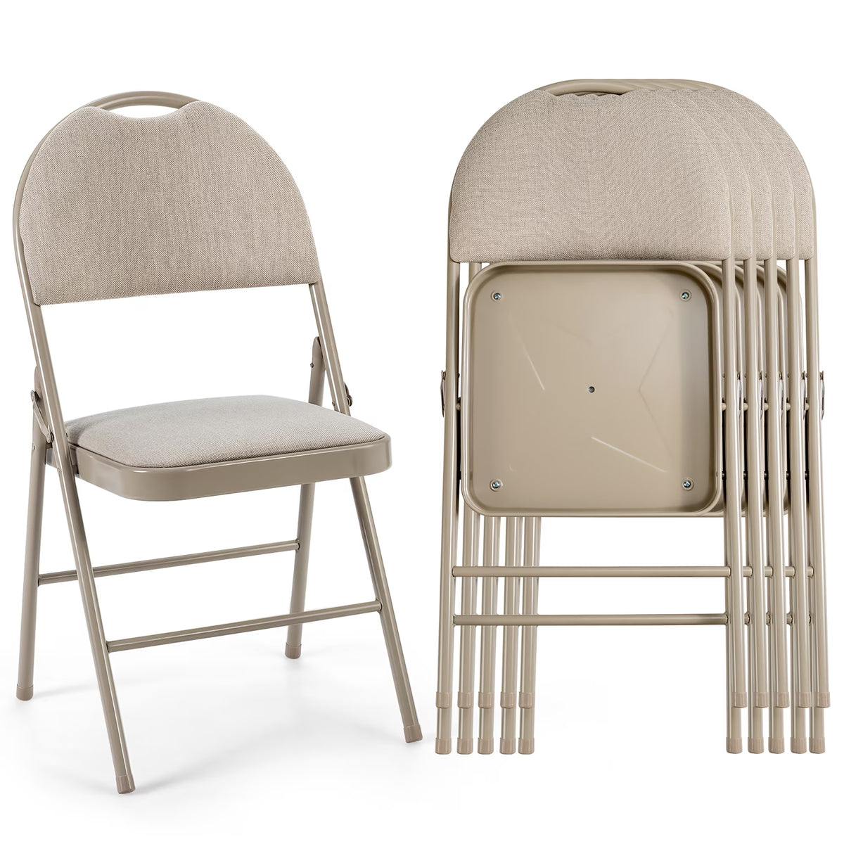 Costway Set of 6 Folding Chairs Fabric Upholstered Padded Seat Metal Frame Home Office Beige - Product image 1