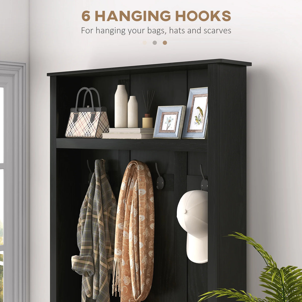 HOMCOM Hall Tree, Entryway Bench W/ Coat Rack, Shoe Cabinet, Black - Product image 6