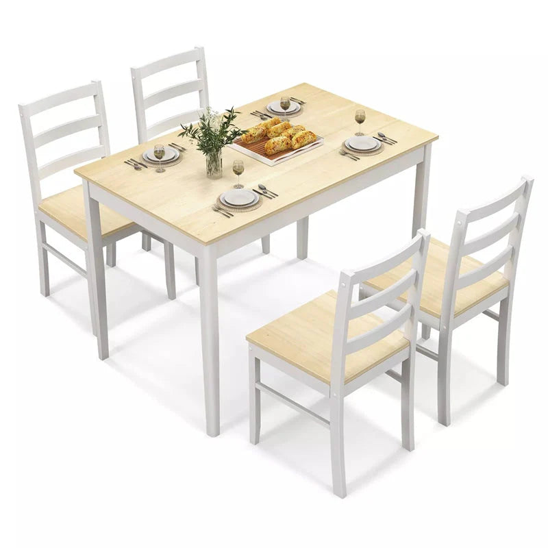 5-Piece Dining Table Set for 4, Wood Kitchen Table & 4 Chairs w/ Rubber Wood Legs - Product image 30
