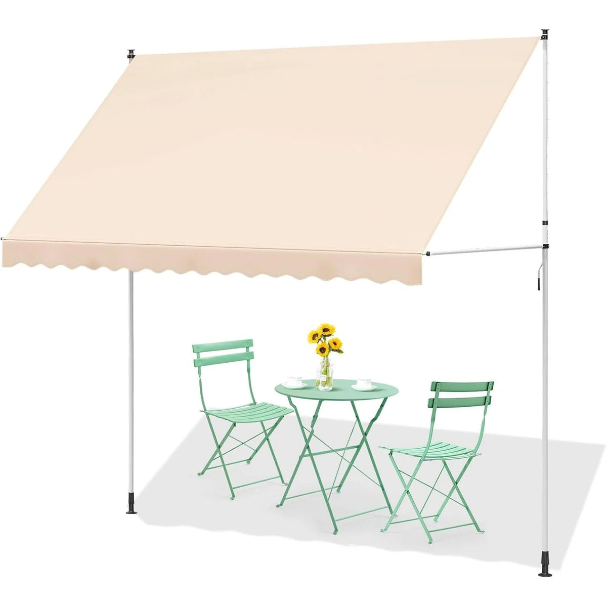 AECOJOY Manual Retractable Awning, 118" Non-Screw Outdoor Patio Awning, Beige - Product image 1