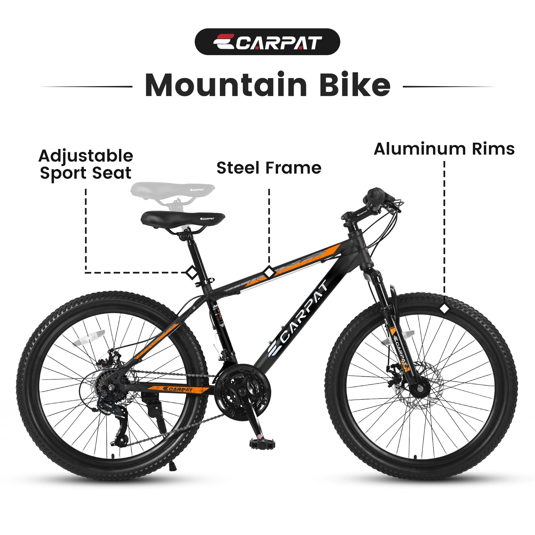 26 in Mountain Bike for Men, Adult Mountain Bike with Shimano 21 Speed & Disc Brakes, Black Orange - Product image 8