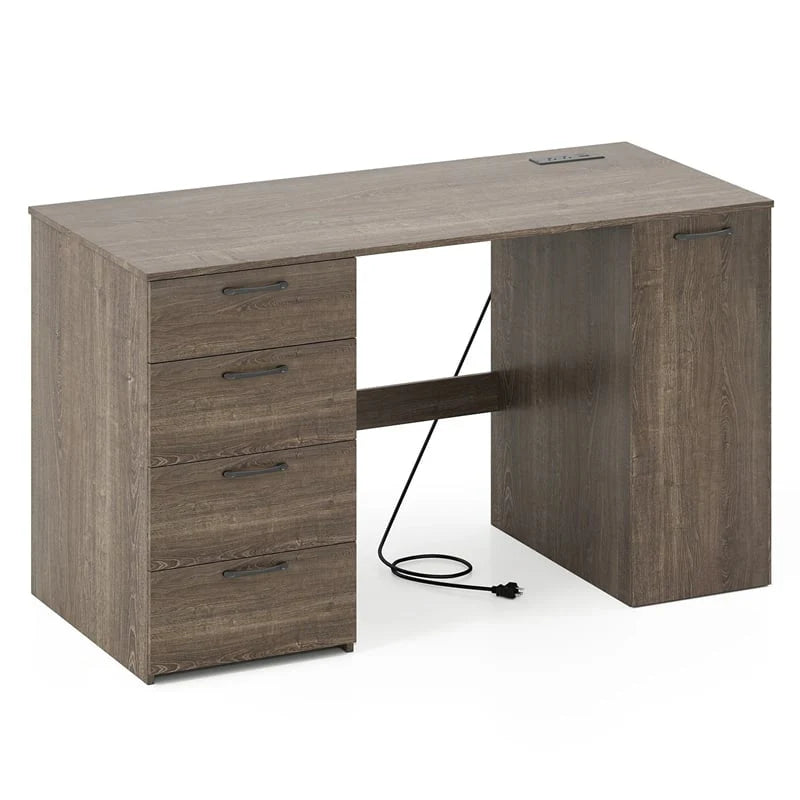53" Computer Desk with 4 Storage Drawers & Cabinet, Home Office Desk w/ Charging Station - Product image 20