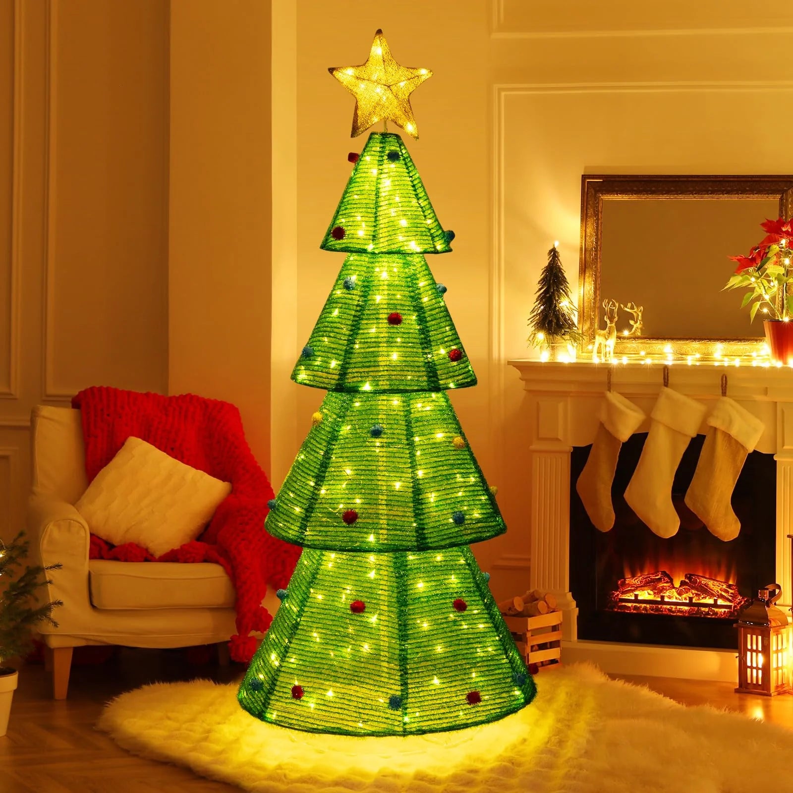 Tangkula 6.2 FT Lighted Pop-up Christmas Tree, Indoor/Outdoor Pre-Lit Xmas Tree with 200 LED Lights - Product image 2