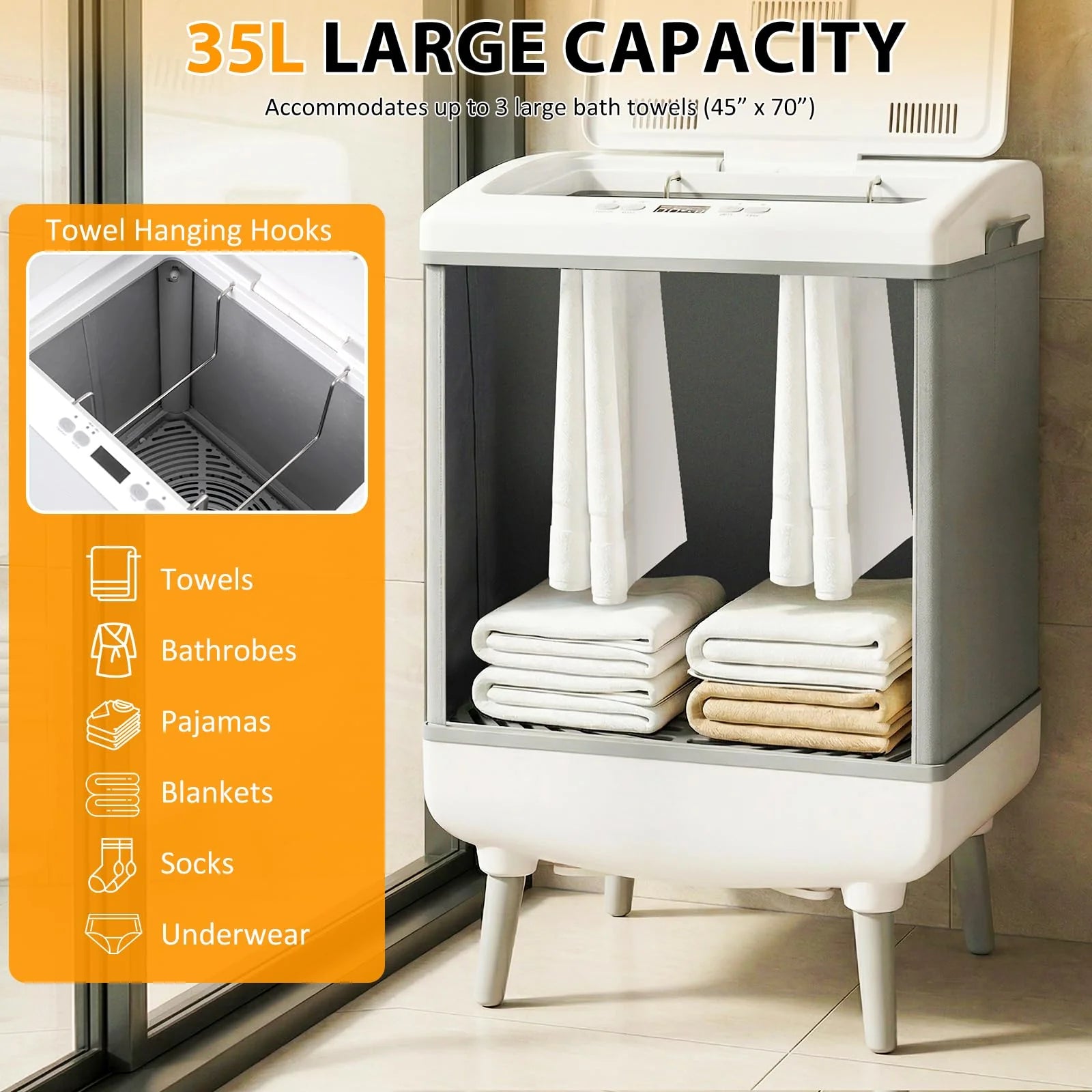 Tangkula 35L Large Towel Warmer with Heating and Drying Modes for Bathroom - Product image 3