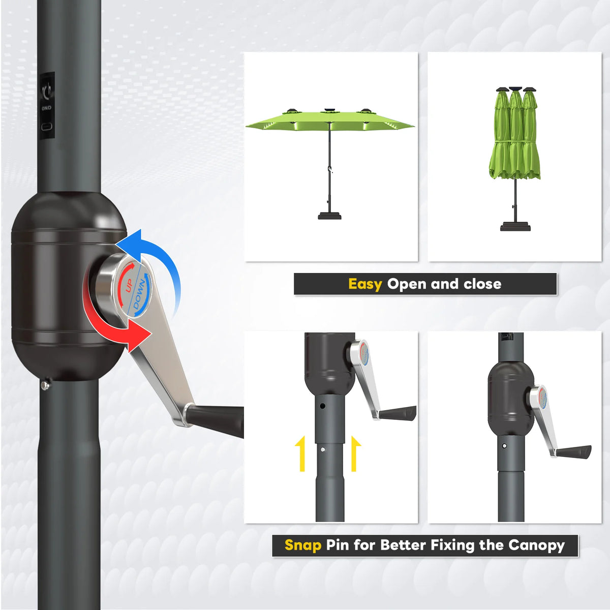AECOJOY 15ft Patio Double-Sided Umbrella, 156 PCS Solar LED Light Outdoor Large Umbrella, Green - Product image 5