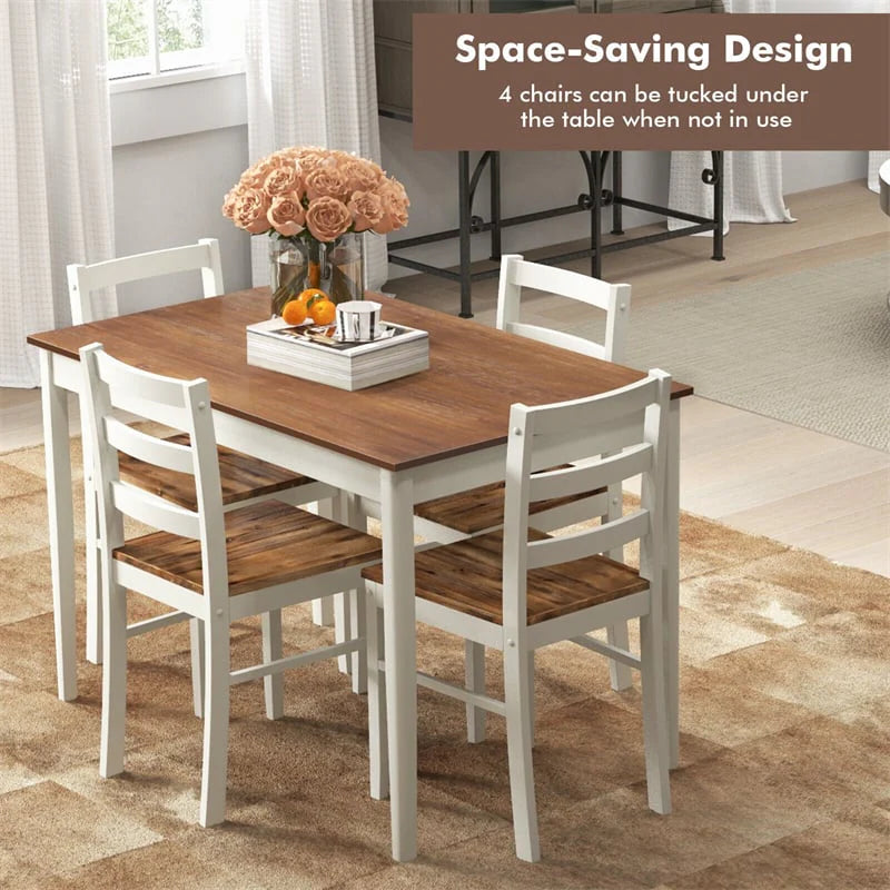 5-Piece Dining Table Set for 4, Wood Kitchen Table & 4 Chairs w/ Rubber Wood Legs - Product image 6