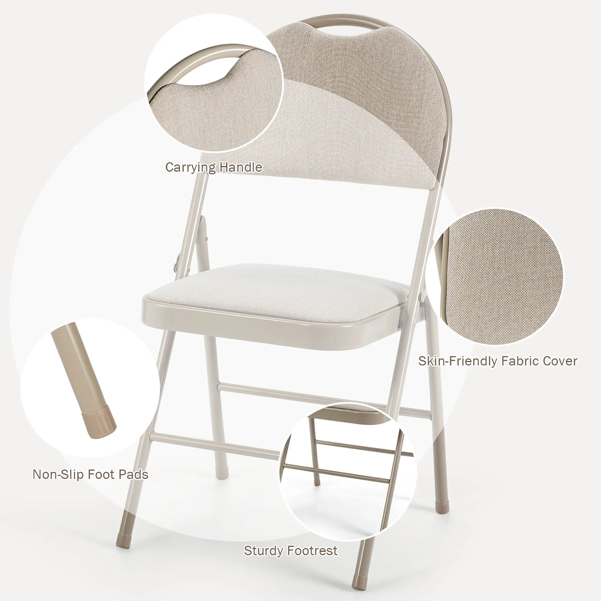 Costway Set of 6 Folding Chairs Fabric Upholstered Padded Seat Metal Frame Home Office Beige - Product image 9