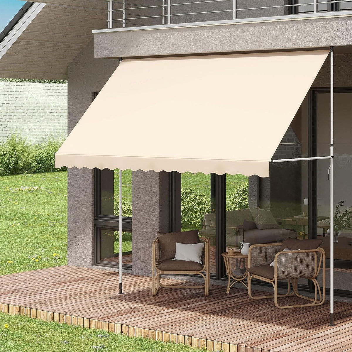 AECOJOY Manual Retractable Awning, 118" Non-Screw Outdoor Patio Awning, Beige - Product image 2