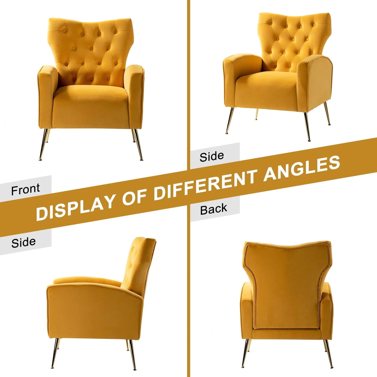 14 Karat Home Fall Home Decor Velvet Accent Chair Button Tufted Metal Legs Adult Living Room Mustard - Product image 9