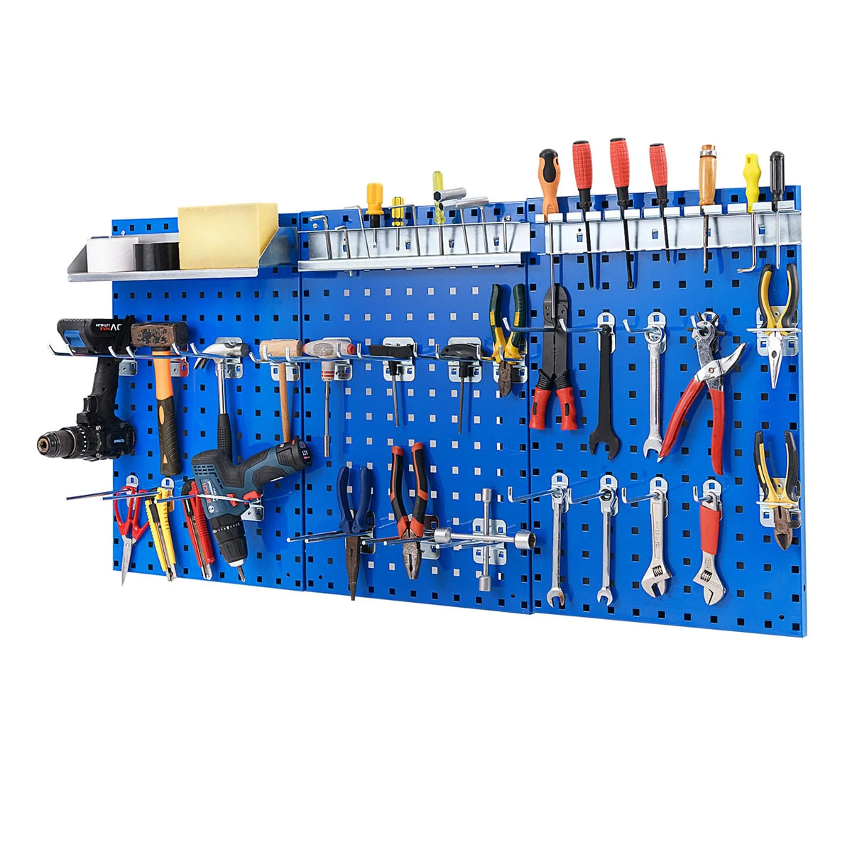 3 Pcs Metal Pegboard Panels w/25 Hooks, Storage Platform & Square Hole, Heavy Duty Pegboard Wall Organizer - Product image 10