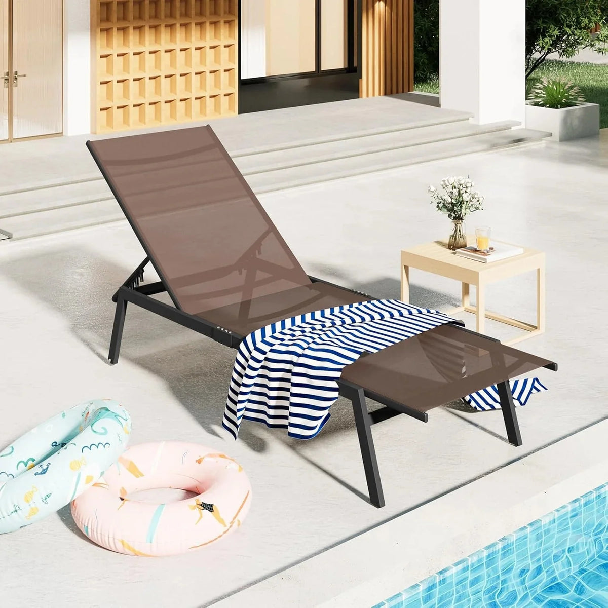 AECOJOY Patio Lounge Chairs, Outdoor Chaise Lounge with Wheels, Brown - Product image 2