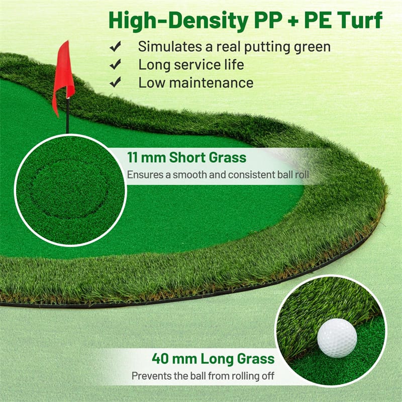 10FT x 5FT Golf Putting Green, Indoor Outdoor Professional Golf Practice Mat with 3 Holes & Golf Balls, Golf Training Mat for Home Office, Backyard