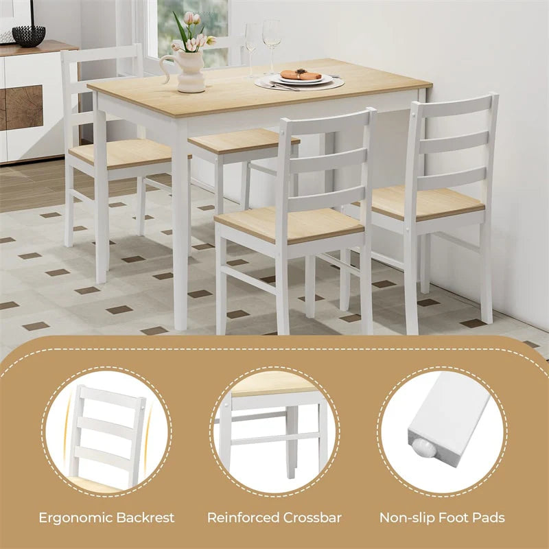 5-Piece Dining Table Set for 4, Wood Kitchen Table & 4 Chairs w/ Rubber Wood Legs - Product image 27