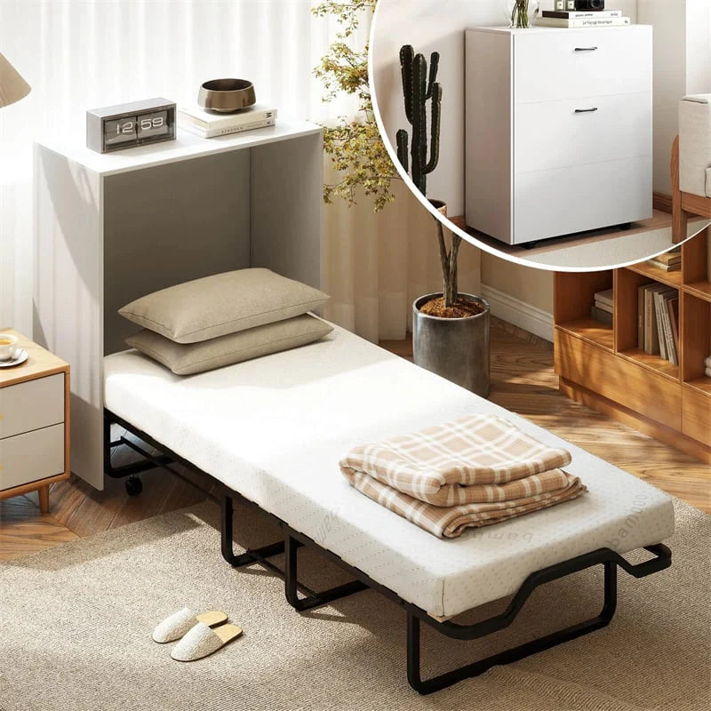 Cot Size Murphy Cabinet Bed with Mattress, 2-in-1 Folding Rollaway Guest Bed into Storage Cabinet with - Product image 11