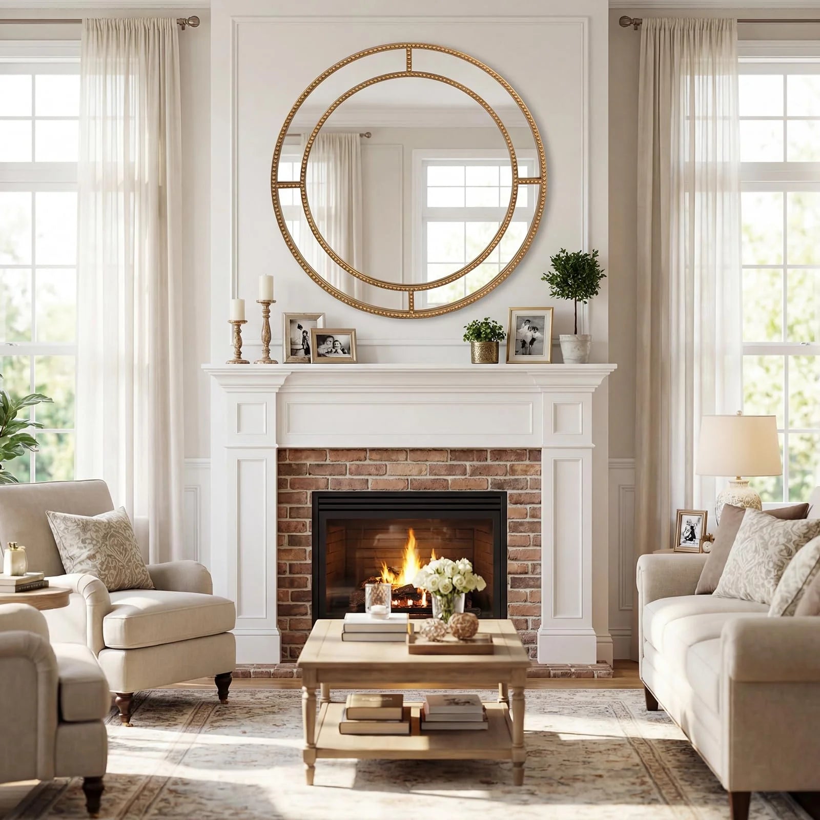 Tangkula 28" Gold Round Wall Mirror - Circle Decorative Modern with Beaded Frame for Living Room - Product image 4