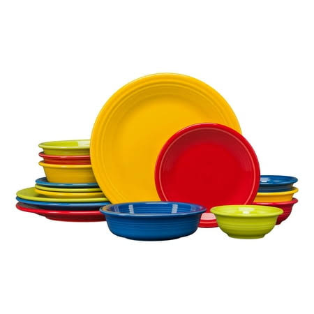 Fiesta Classic 16pc Ceramic Dinnerware Set Mixed Bright Colors: Scarlet, Lemongrass, Lapis, Daffodil, Size - Product image 1
