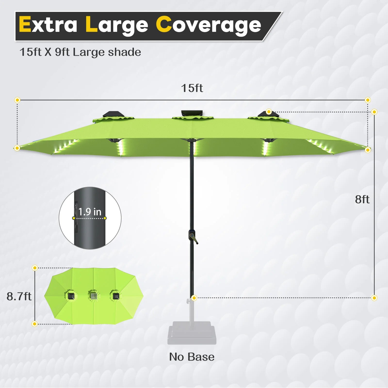 AECOJOY 15ft Patio Double-Sided Umbrella, 156 PCS Solar LED Light Outdoor Large Umbrella, Green - Product image 3