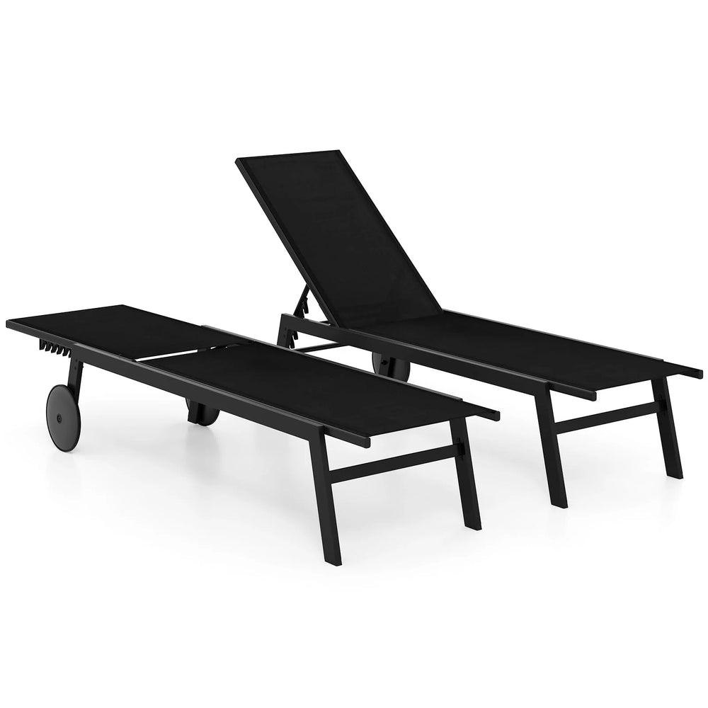Tangkula Lounge Chair Outdoor with Wheels, Patio Chaise Lounge with 6-Level Adjustable Backrest(2, Black)