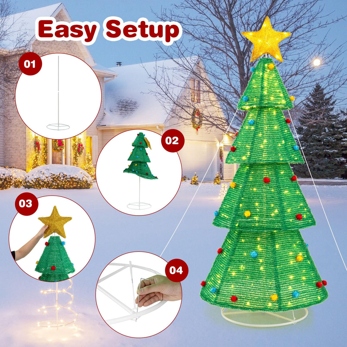 Tangkula 6.2 FT Lighted Pop-up Christmas Tree, Indoor/Outdoor Pre-Lit Xmas Tree with 200 LED Lights - Product image 9