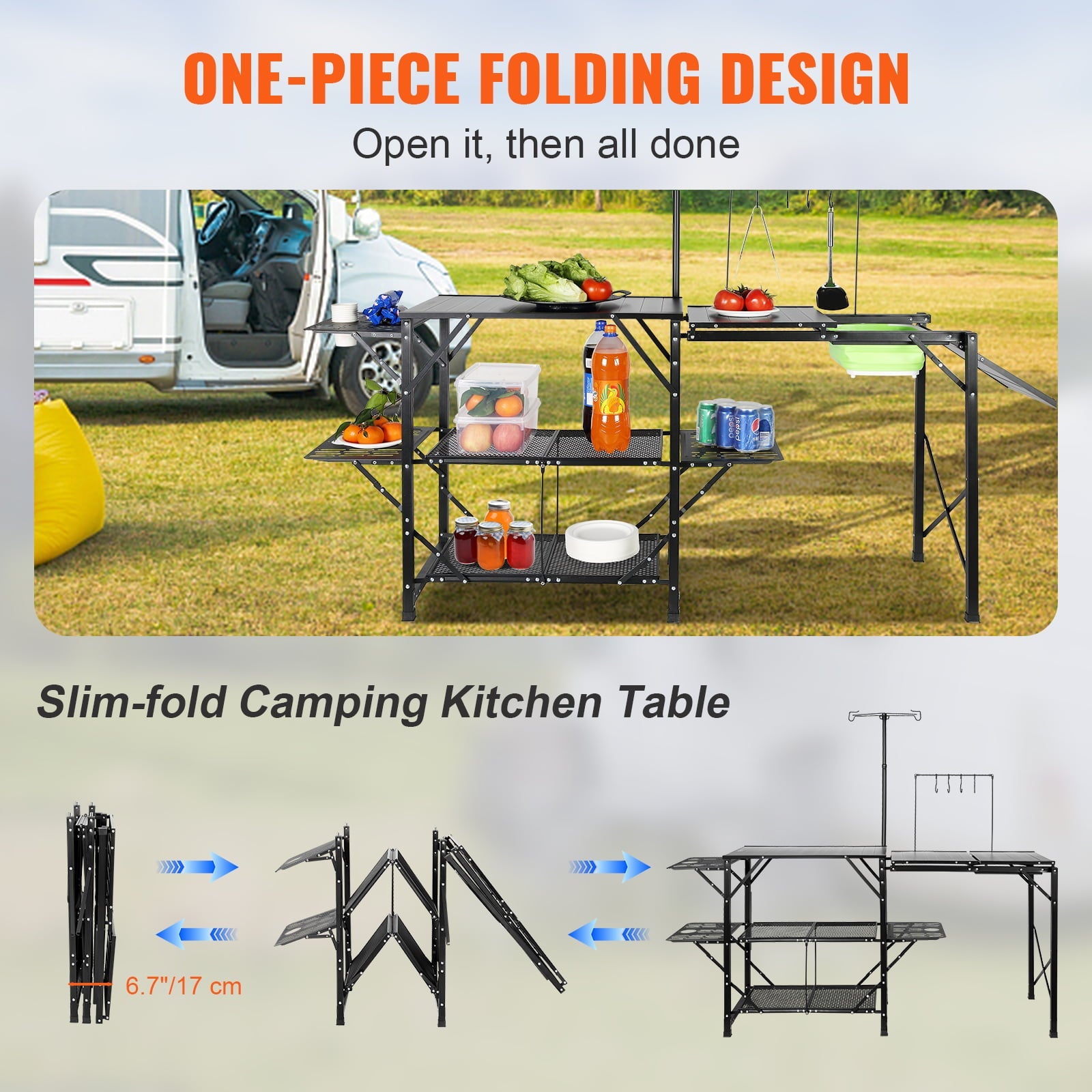 Camping Kitchen Table Folding Portable Cook Station Tables Shelves &A Sink - Product image 4