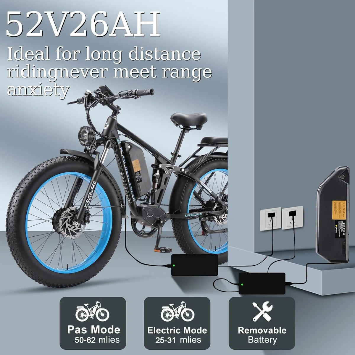 KAIJIELAISI Electric Bike for Adults, AWD Ebikes Dual Motor Peak 6000W - Product image 4