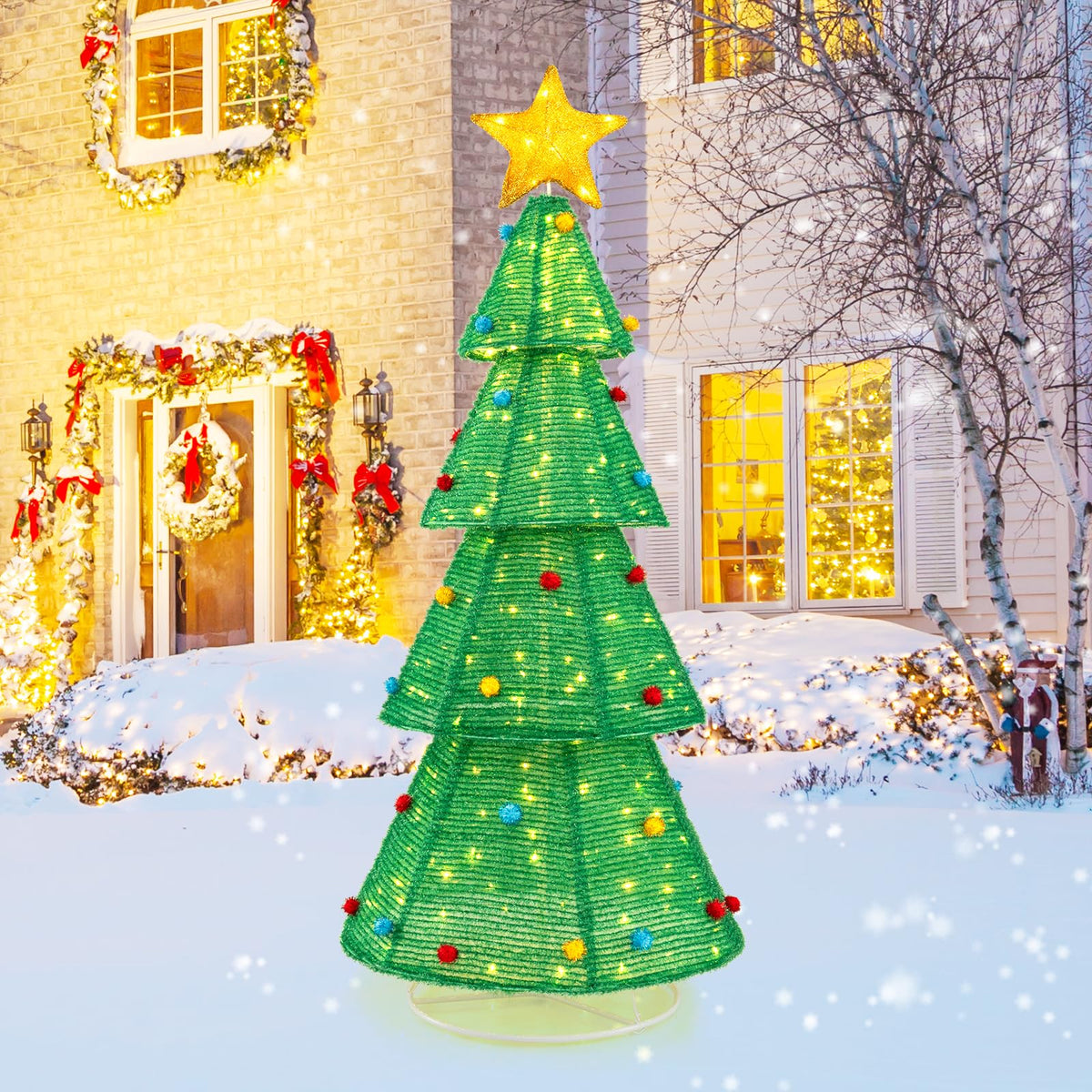 Tangkula 6.2 FT Lighted Pop-up Christmas Tree, Indoor/Outdoor Pre-Lit Xmas Tree with 200 LED Lights - Product image 1