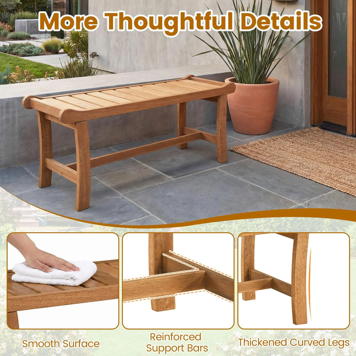 Tangkula 41.5" Patio Backless Bench with Slatted Seat - Product image 7