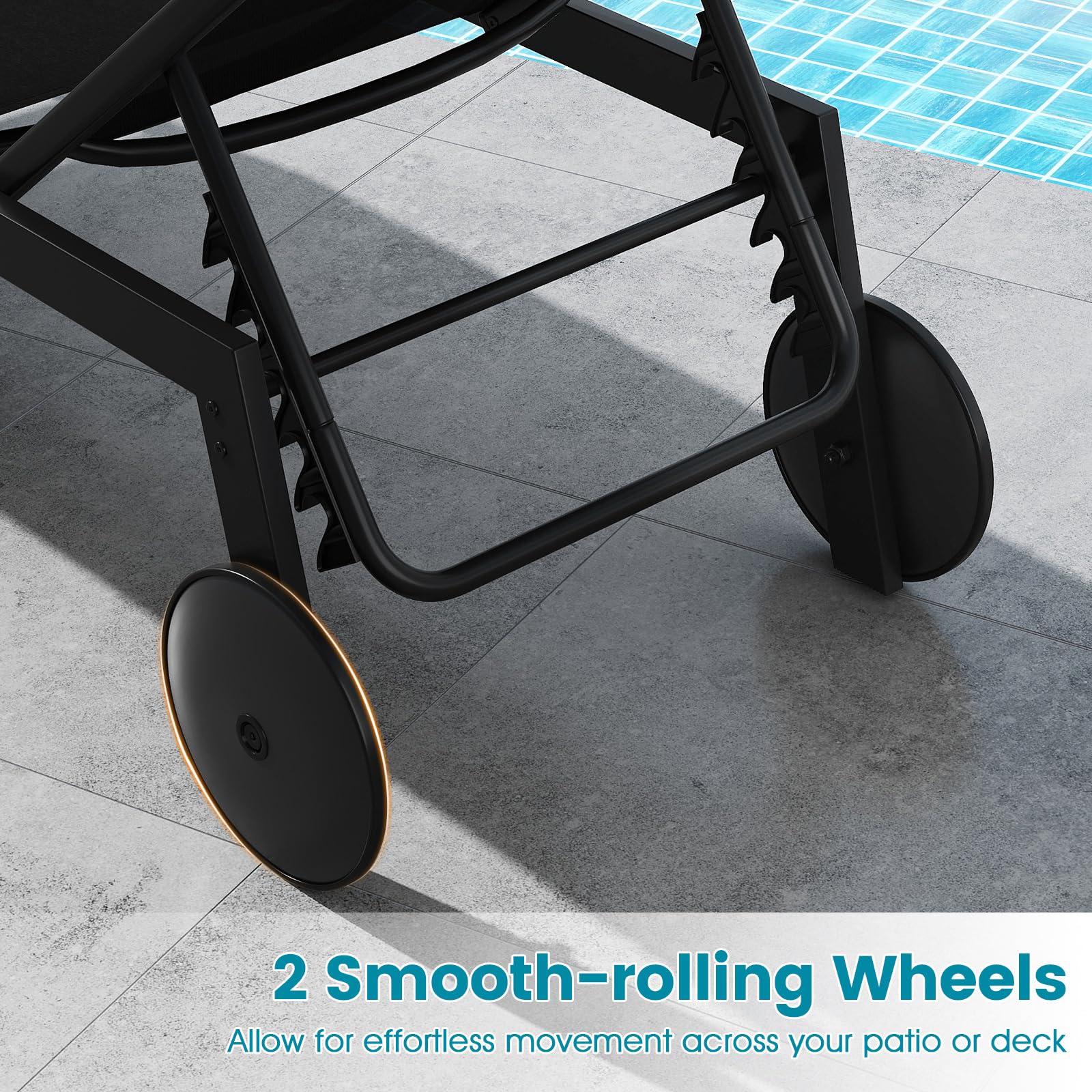 Tangkula Lounge Chair Outdoor with Wheels, Patio Chaise Lounge with 6-Level Adjustable Backrest(2, Black) - Product image 6