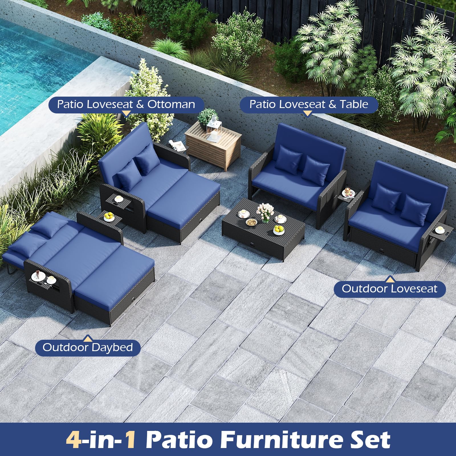 Tangkula Patio Rattan Daybed with 4 Level Adjustable Backrest - Product image 8