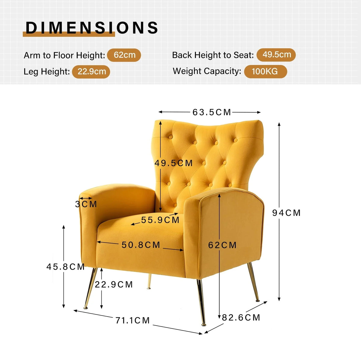 14 Karat Home Fall Home Decor Velvet Accent Chair Button Tufted Metal Legs Adult Living Room Mustard - Product image 4