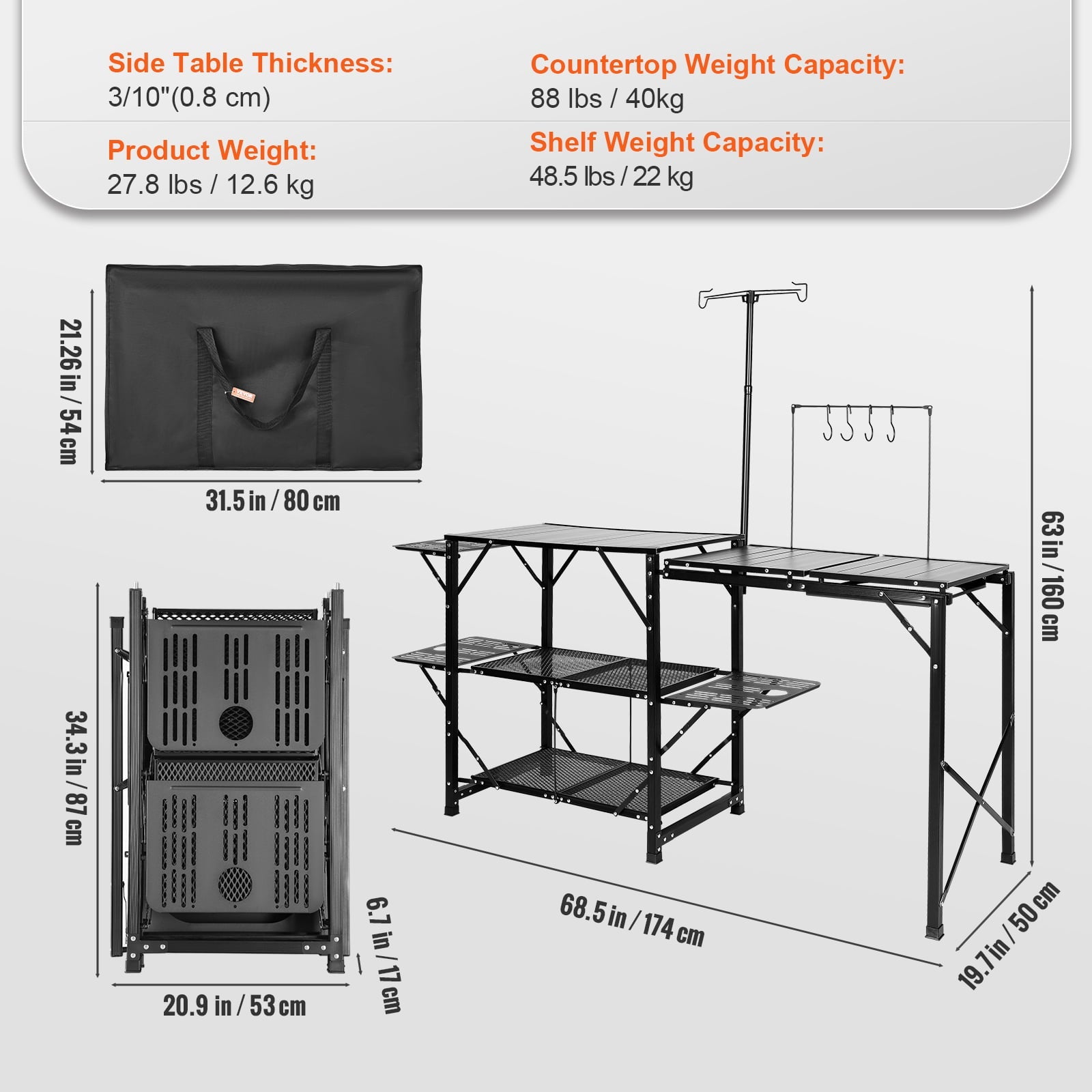 Camping Kitchen Table Folding Portable Cook Station Tables Shelves &A Sink - Product image 7