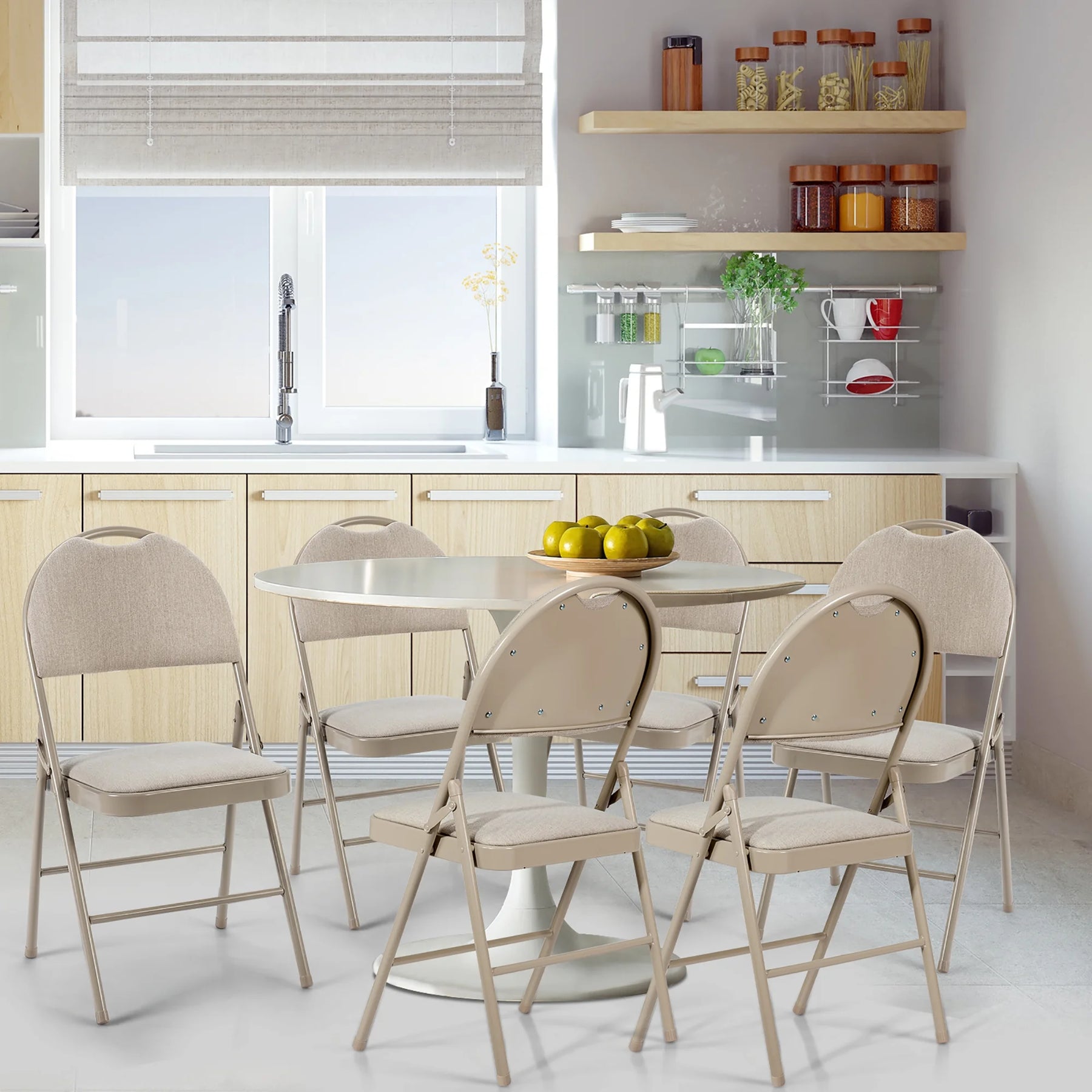 Costway Set of 6 Folding Chairs Fabric Upholstered Padded Seat Metal Frame Home Office Beige - Product image 2