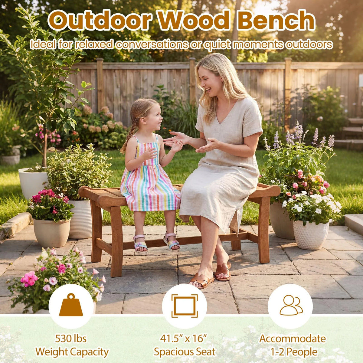 Tangkula 41.5" Patio Backless Bench with Slatted Seat - Product image 8