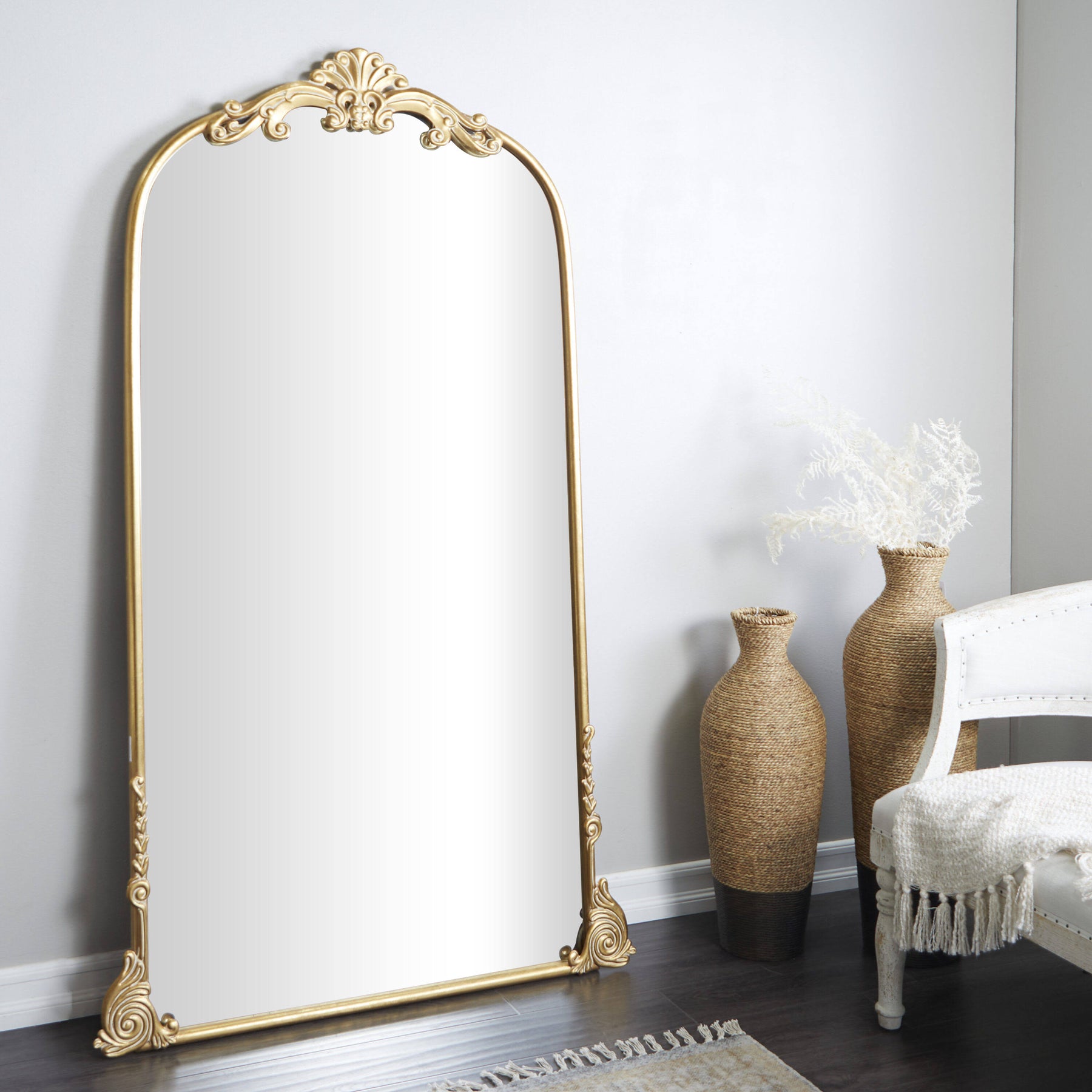 Antique Farmhouse Vintage Inspired Floral Arched Wall Mirror - Metal - Product image 1